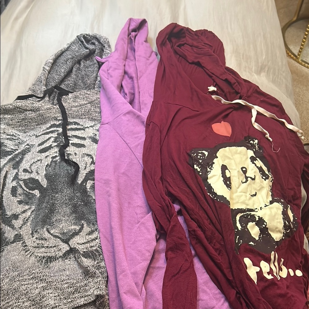 Graphic Hoodie Set - Gray, Purple, Red